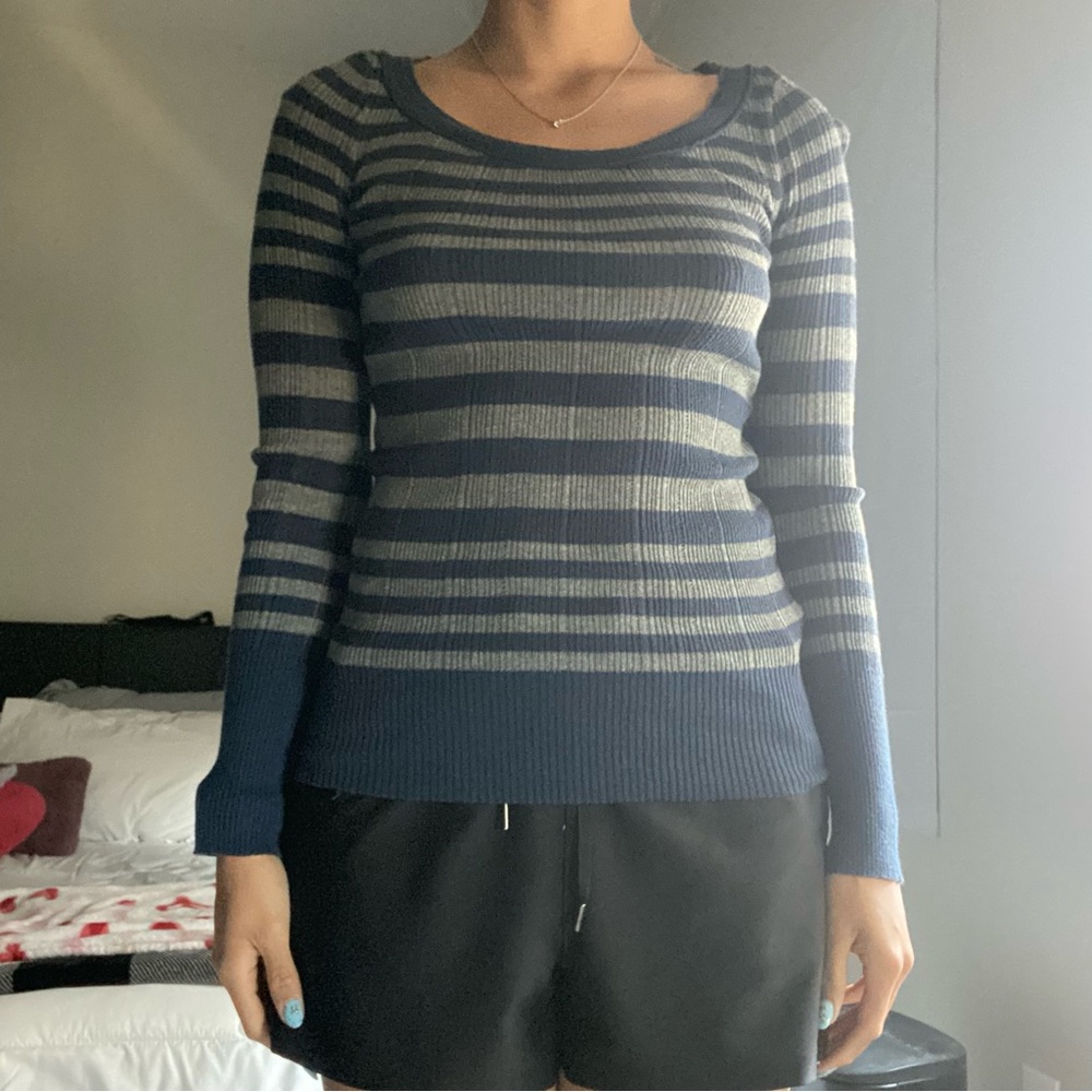 Mudd Navy and Light Blue Striped Knit Top
